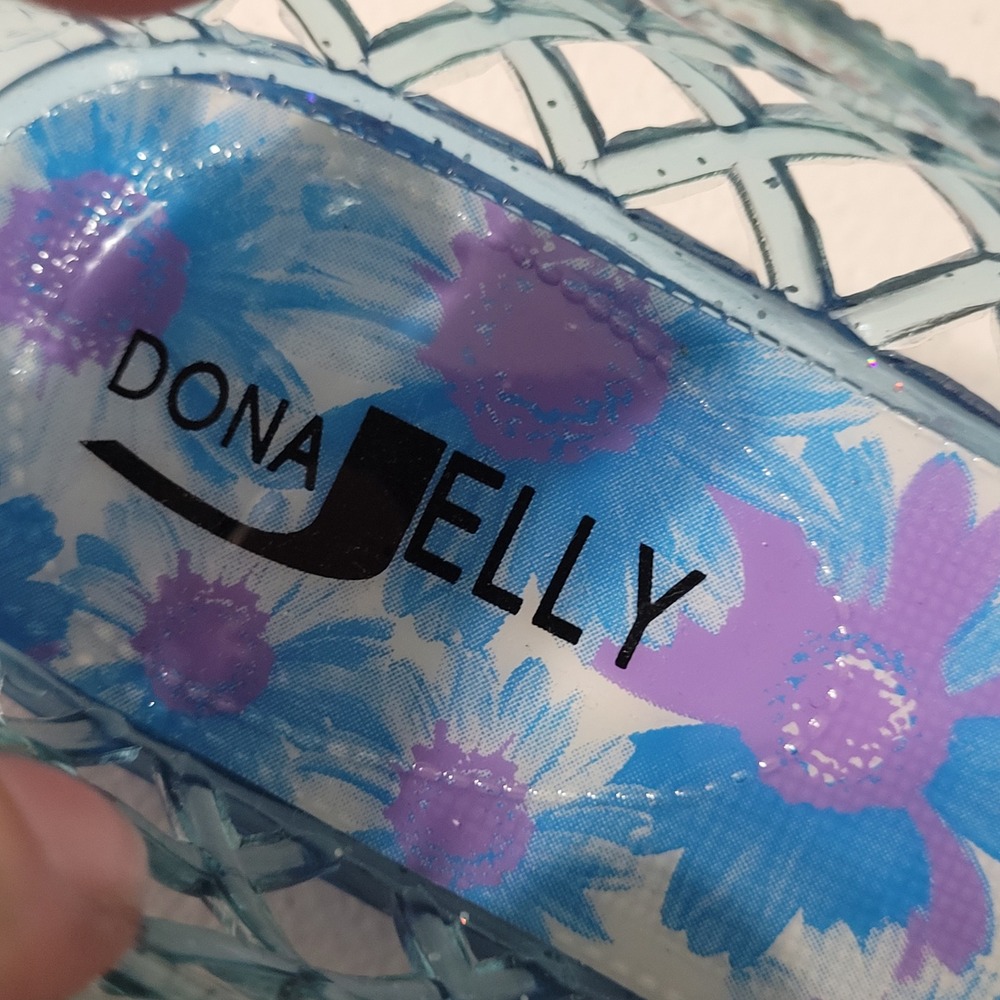 Dona Jelly Kids Glitter Ballet Flats Blue Pink Floral Size 37/6 Peep Toe 2 Pair - Picture 9 of 9
